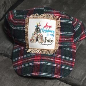 Plaid Christmas Hat with Fringe Patch